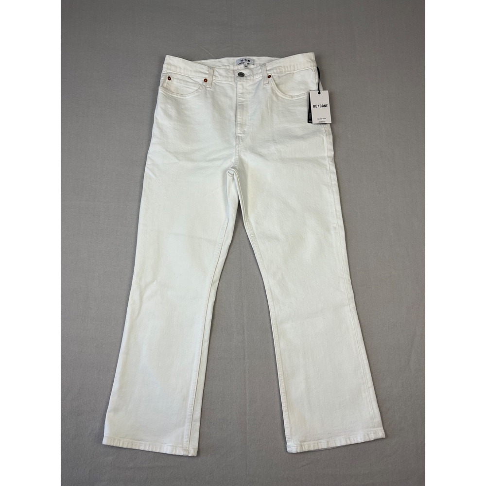 RE/Done Jeans Womens 31x28 White Denim 70s‎ Crop Boot Classic Fit High Rise